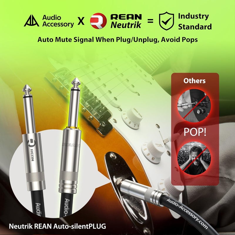 AA AUDIO ACCESSORY كابل جيتار صامت 50 قدم، موصل Neutrik REAN silentPLUG، معزز بكيفلار، مضفر من النايلون لمقاومة التواء، كابل آلة موسيقية 20 AWG 99.99% OFC 1/4، كابل مضخم محمي لجيتار الباس - Image 3